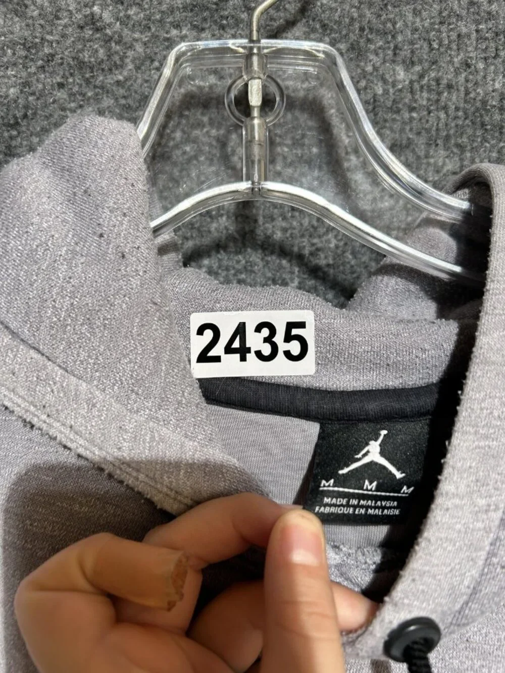 Jordan Hoodie Mens Medium Gray Pullover Fleece Zip Pockets Jumpman Logo Athletic